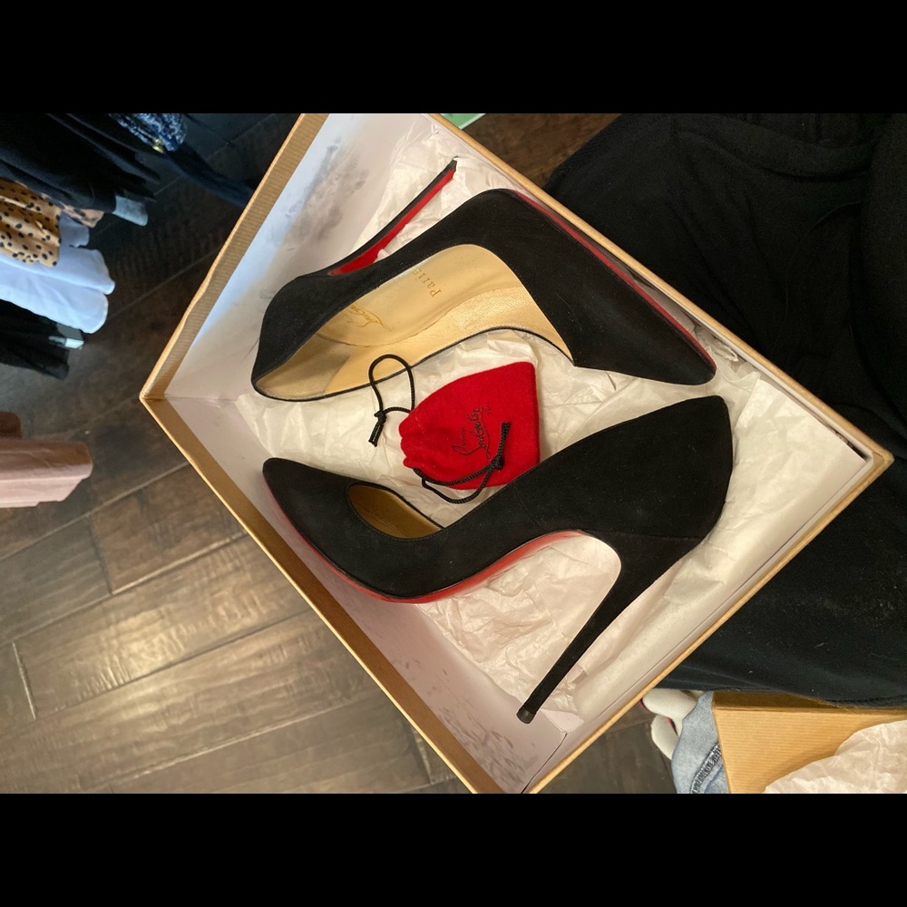 CHRISTIAN LOUBOUTIN SO KATE BLACK SUEDE PUMPS 37-7